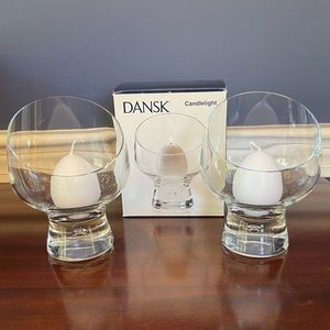 2/$15 Glass candle light holders with candles Dansk unique contemporary design